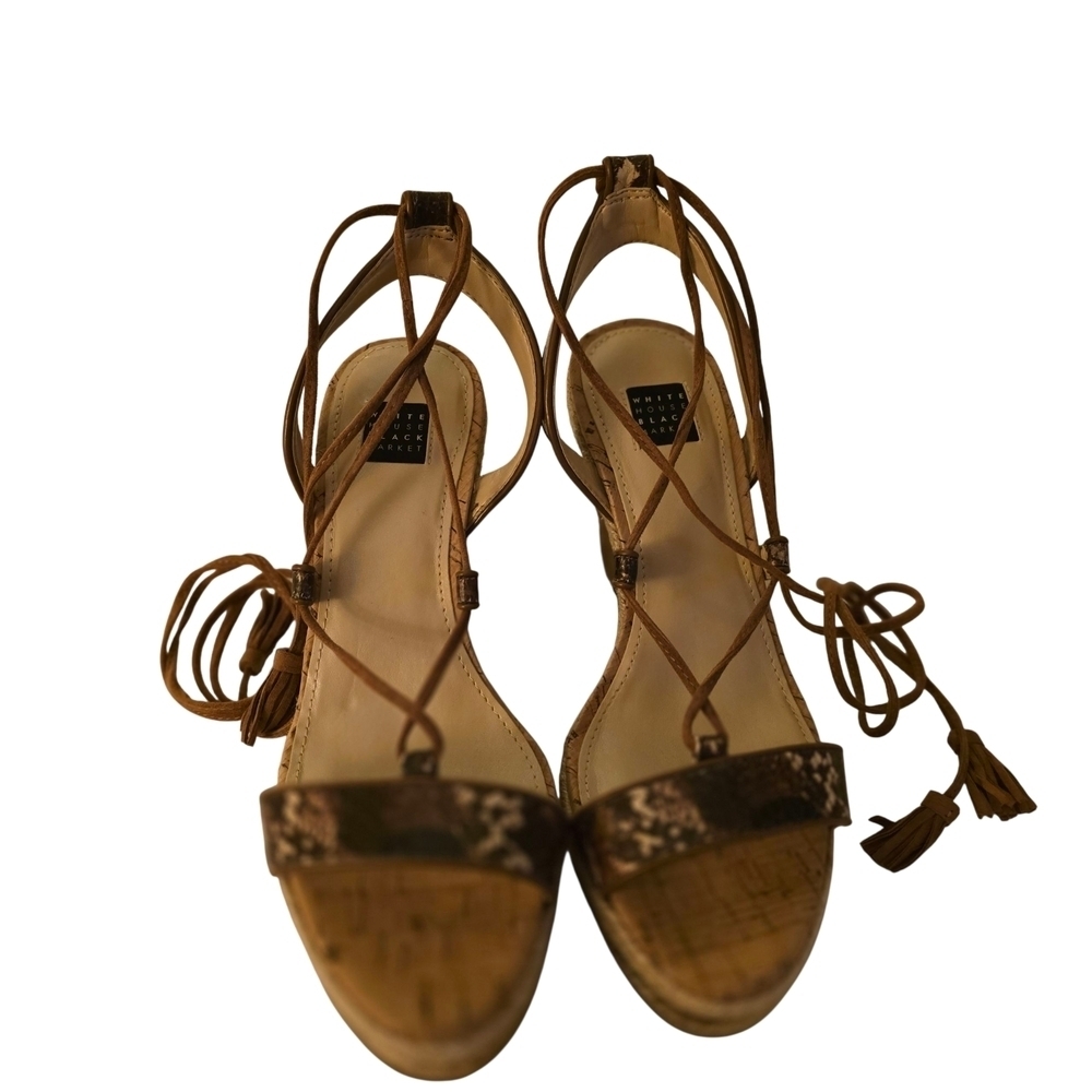 NEW White House Black Market Brown Strappy Wedges Heels - Picture 5 of 5